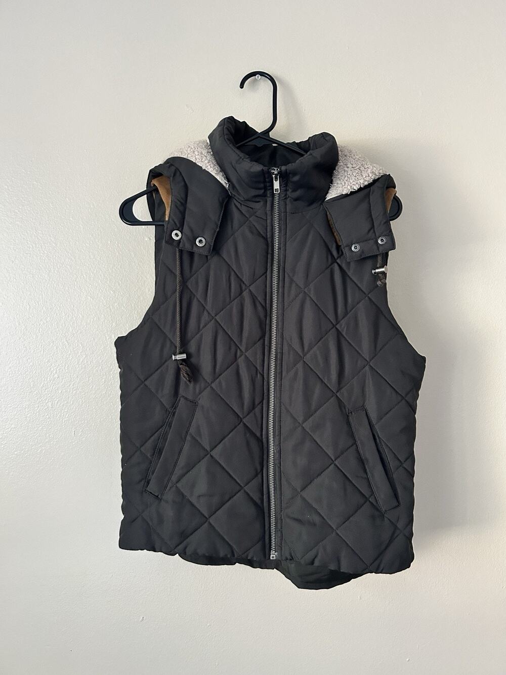 BAJEE by Becool Quilted Puffer Vest Women's Medium Black Hood Faux